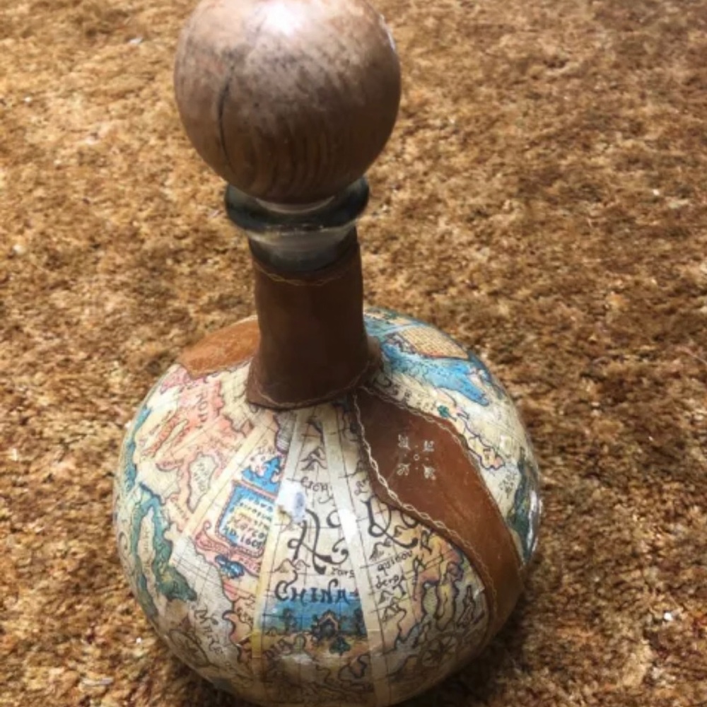 Vintage  World Map Glass Wine Bottle-Made in Italy